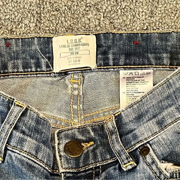 H&M LOGG Bootcut Jeans Womens Size 29 Blue Distressed Stretch Pockets - Picture 4 of 10